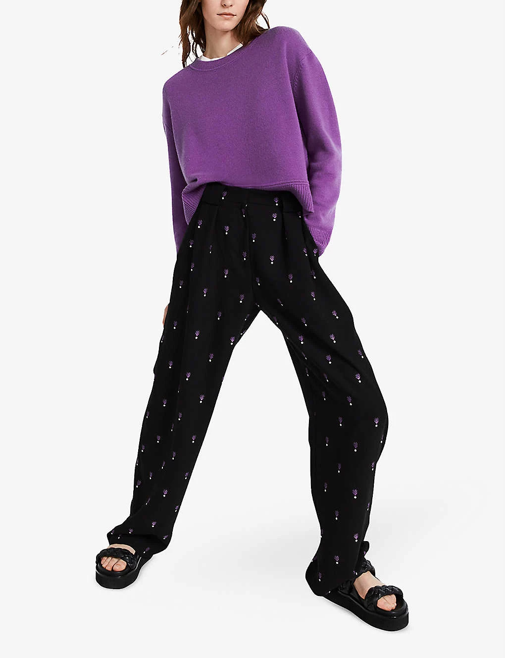 CLAUDIE PIERLOT Peggy Straight-leg High-rise Woven Trousers For Womens Noir / Gris - Image 2