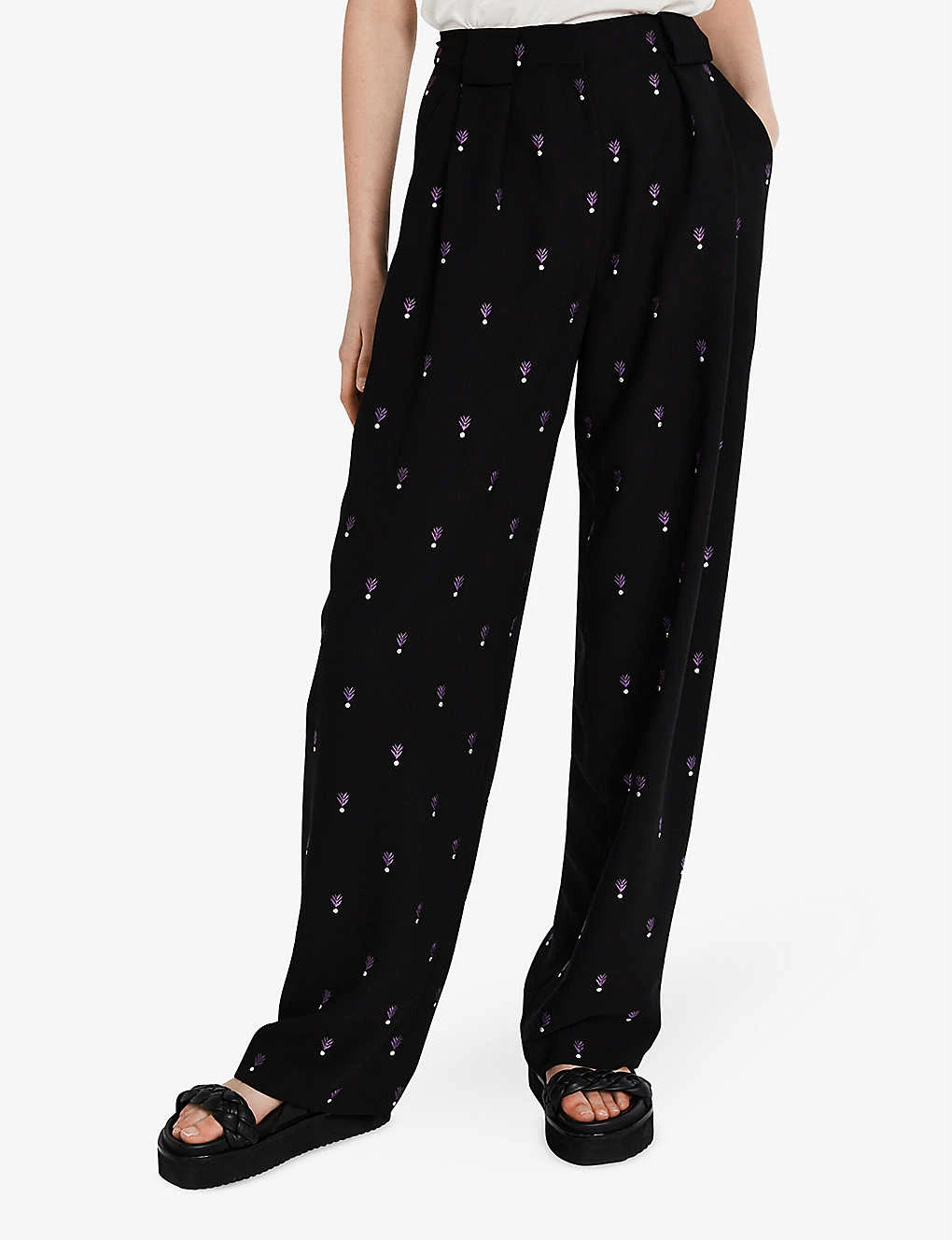 CLAUDIE PIERLOT Peggy Straight-leg High-rise Woven Trousers For Womens Noir / Gris - Image 3