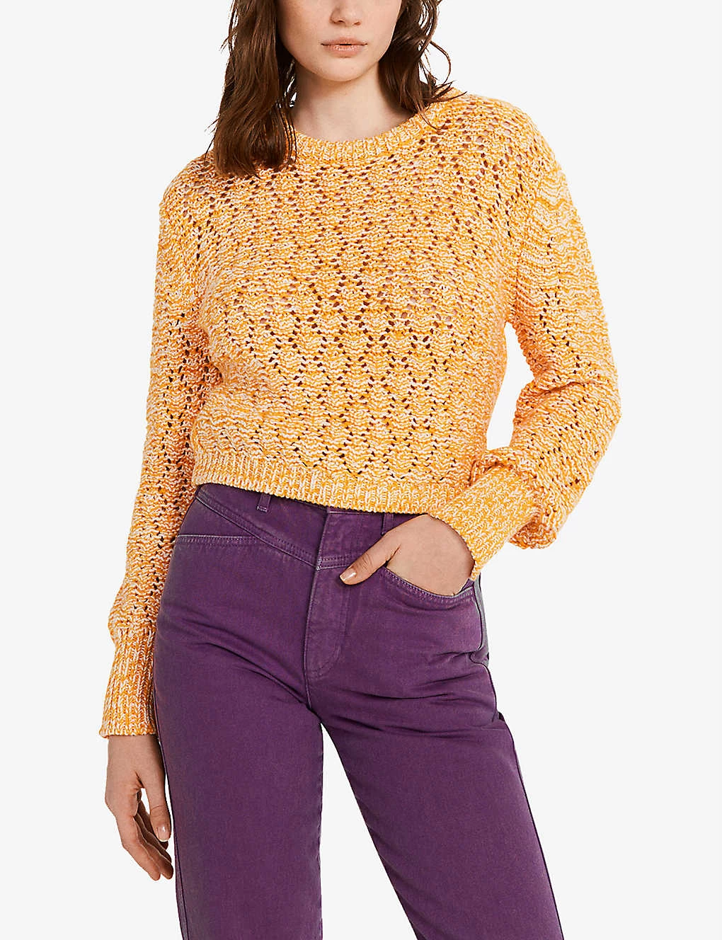 CLAUDIE PIERLOT Mygold Openwork Knit Cotton-blend Jumper For Womens Jaunes / Oranges - Image 2