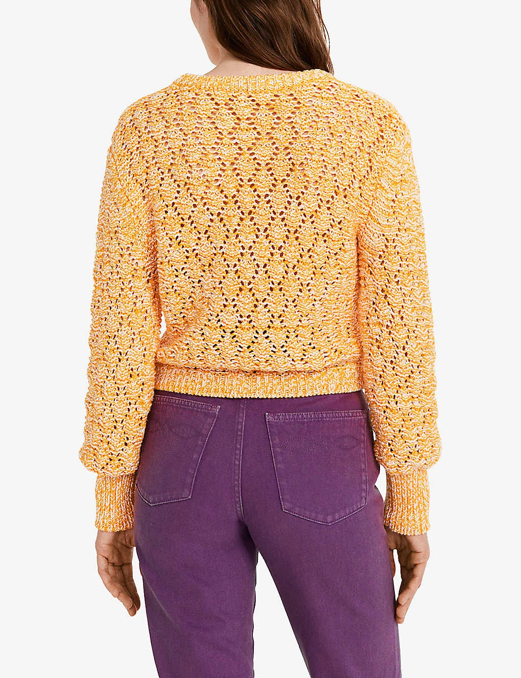 CLAUDIE PIERLOT Mygold Openwork Knit Cotton-blend Jumper For Womens Jaunes / Oranges - Image 3