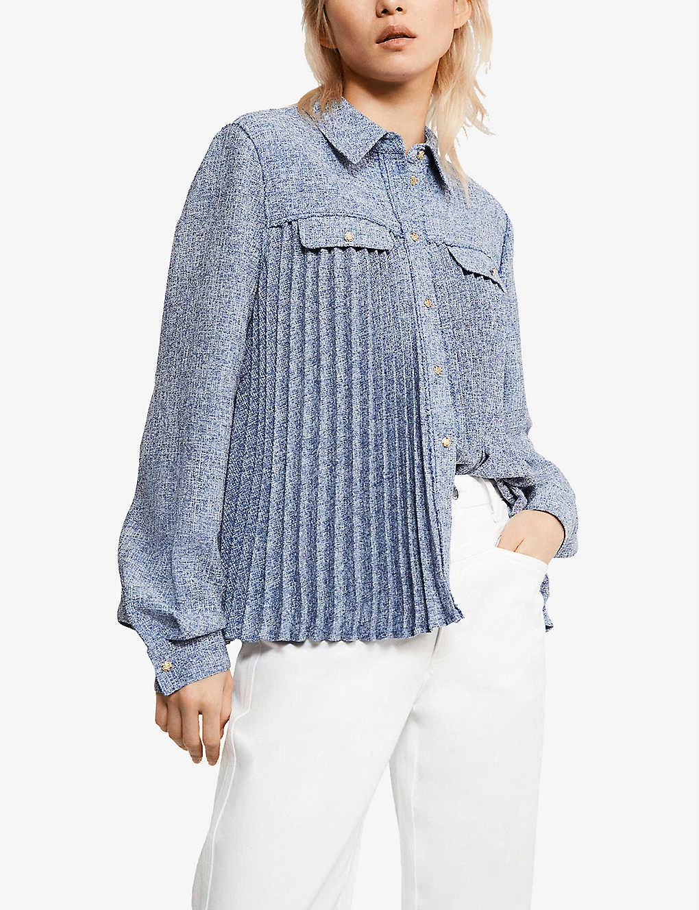 CLAUDIE PIERLOT Pleat-detail Tweed Woven Shirt For Womens Divers - Image 3