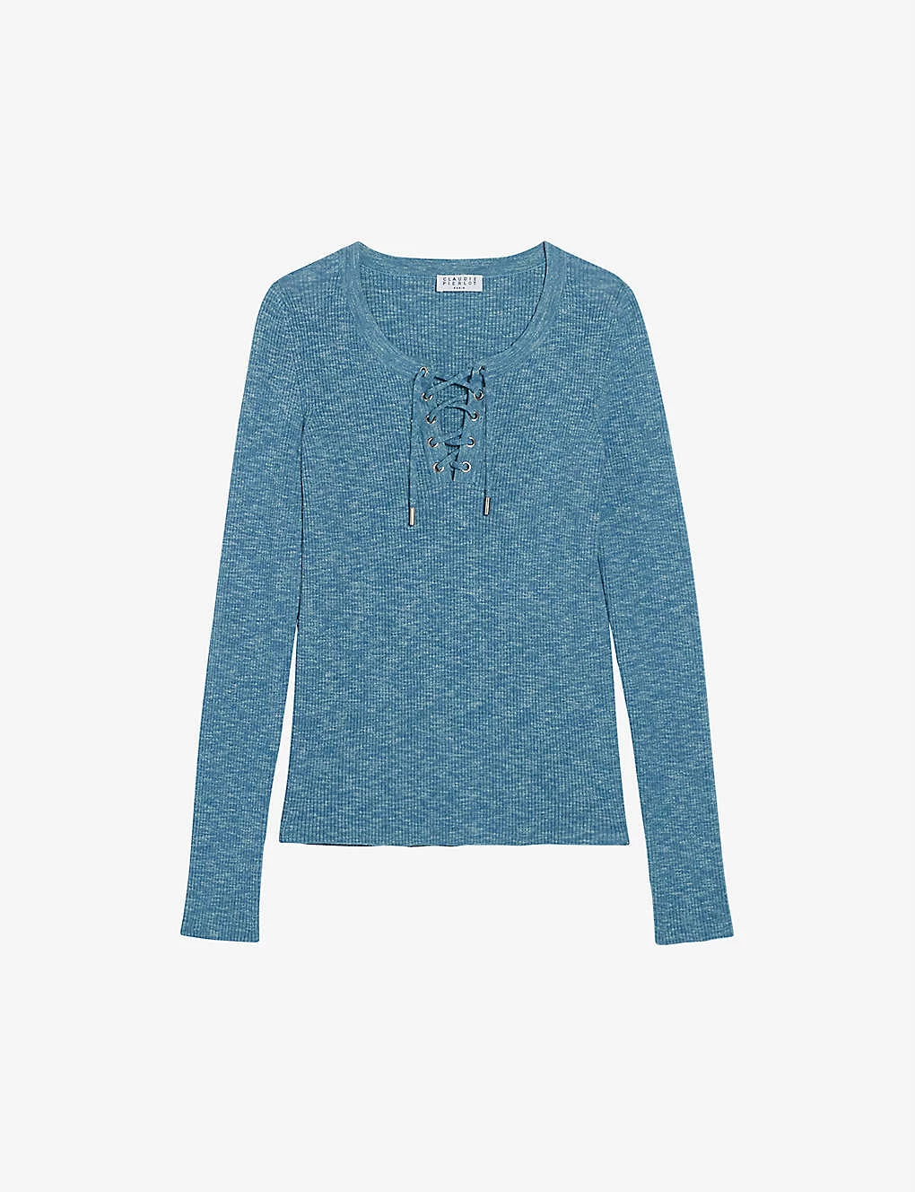 CLAUDIE PIERLOT Mojo Lace-neckline Cotton-blend Knitted Top For Womens Bleus - Image 5