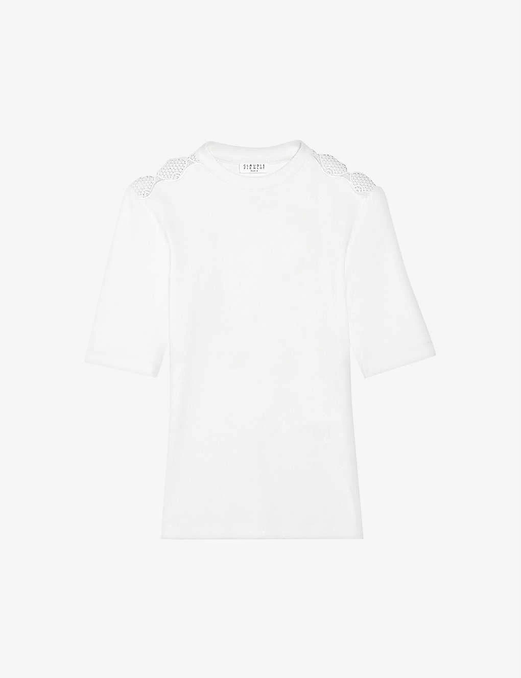 CLAUDIE PIERLOT Tissem Lace-detail Stretch-cotton T-shirt For Womens Naturels