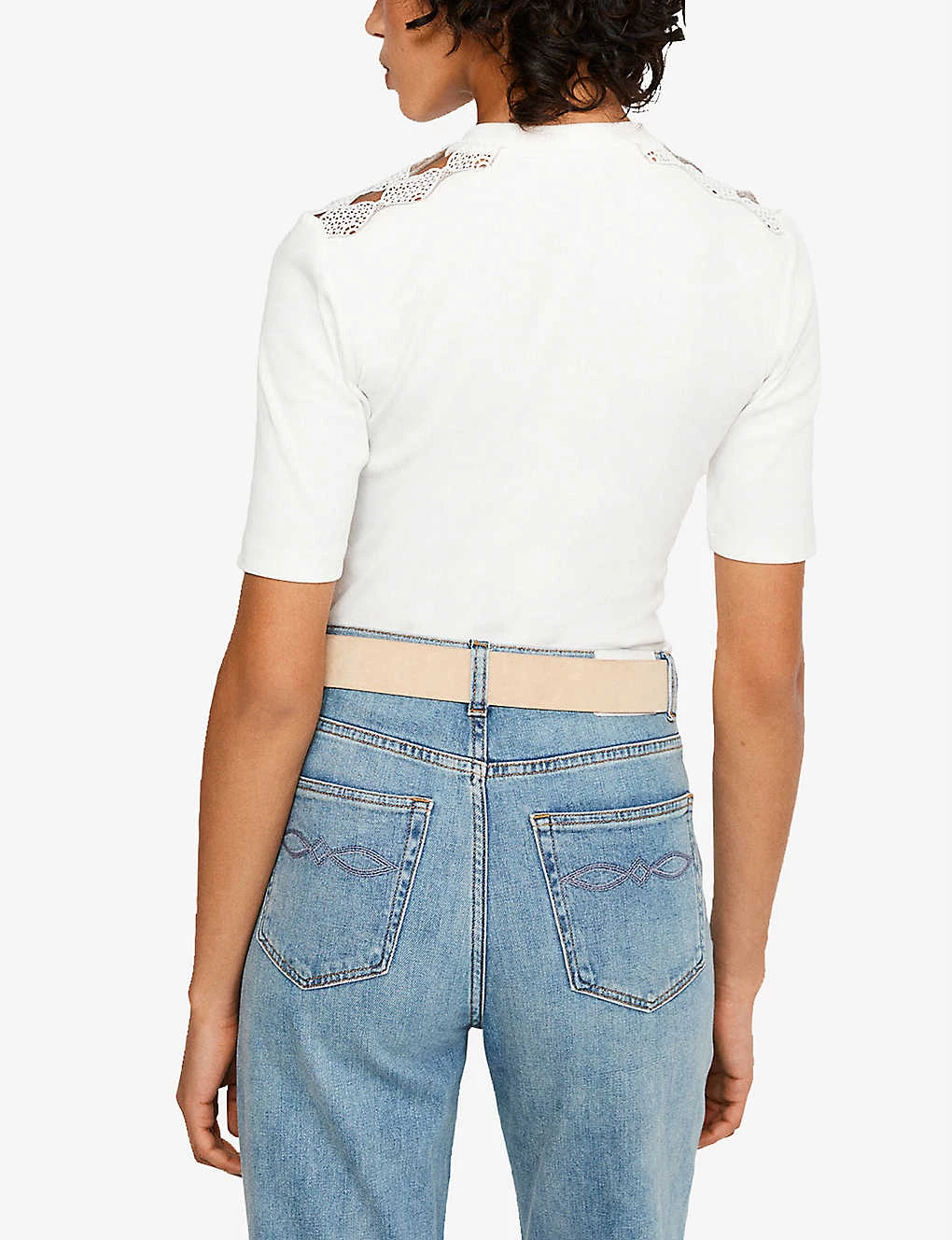 CLAUDIE PIERLOT Tissem Lace-detail Stretch-cotton T-shirt For Womens Naturels - Image 4