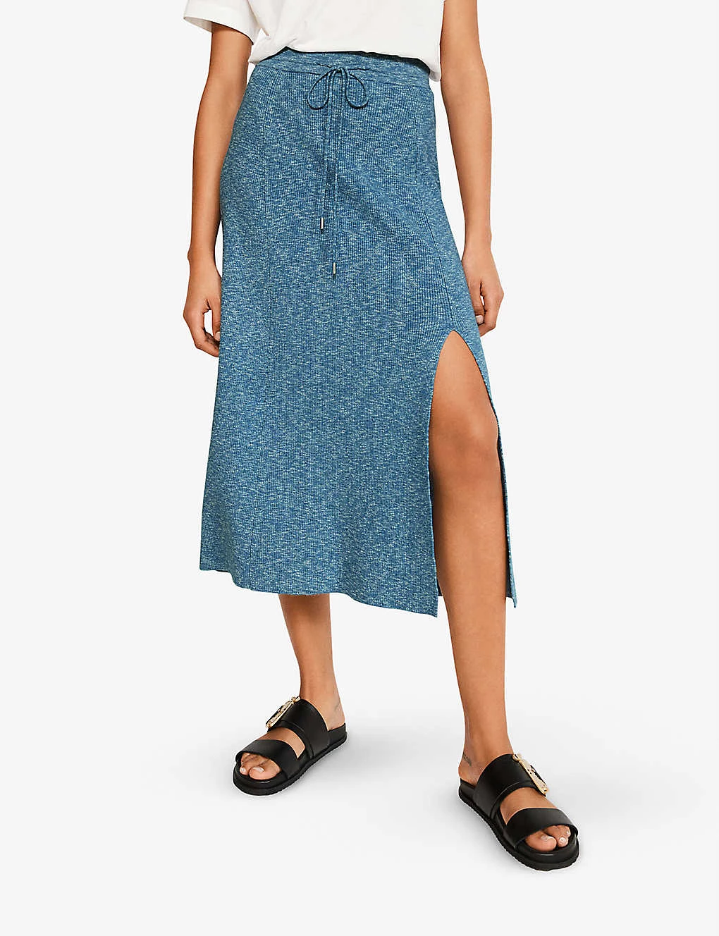 CLAUDIE PIERLOT Moussine High-waisted Cotton And Recycled Polyester-blend Midi Skirt For Womens Bleus - Image 3
