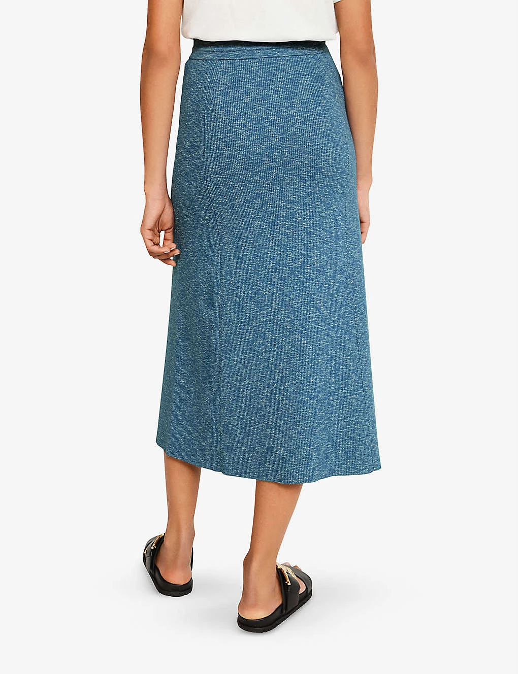 CLAUDIE PIERLOT Moussine High-waisted Cotton And Recycled Polyester-blend Midi Skirt For Womens Bleus - Image 4