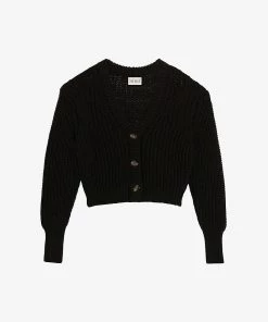 CLAUDIE PIERLOT Machine Ribbed Cotton-blend Knitted Cardigan For Womens Noir / Gris