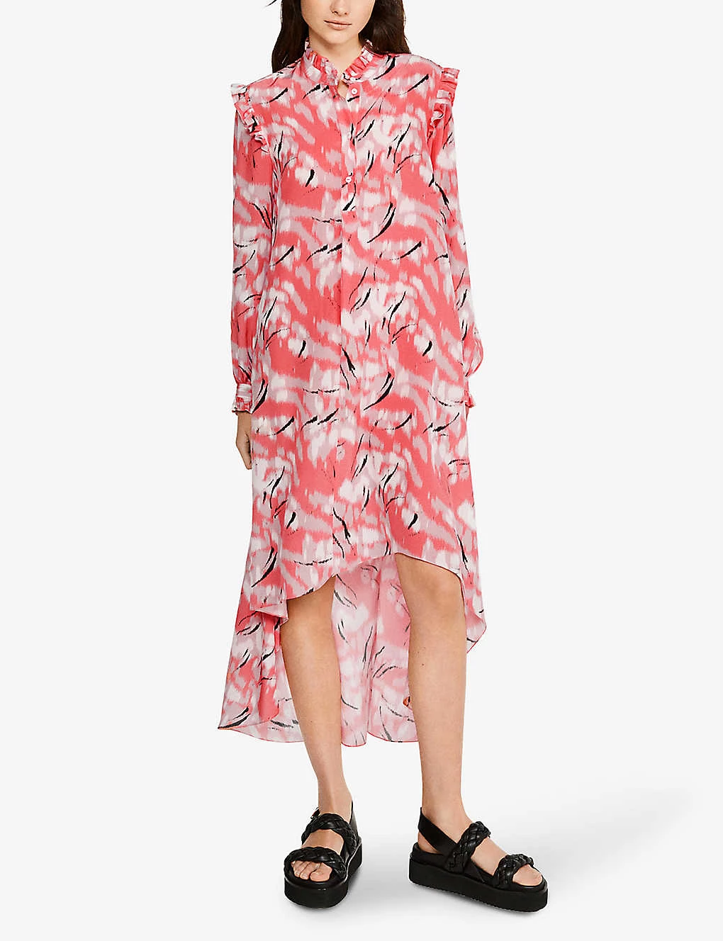 CLAUDIE PIERLOT Roseau Abstract-print Silk Midi Dress For Womens Divers - Image 2