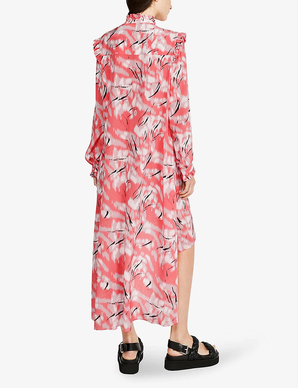 CLAUDIE PIERLOT Roseau Abstract-print Silk Midi Dress For Womens Divers - Image 3