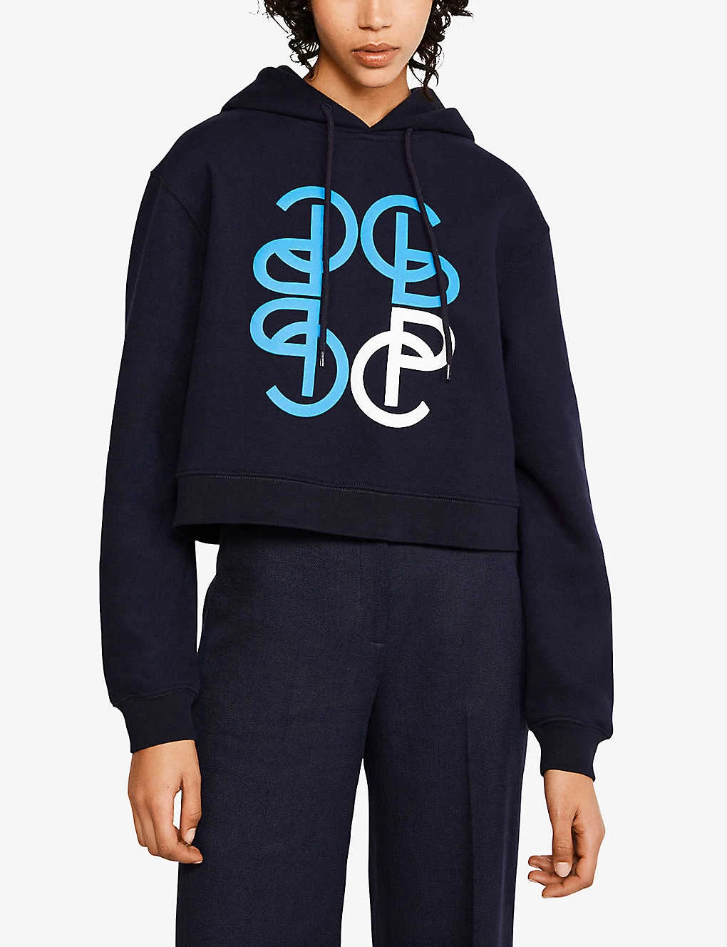 CLAUDIE PIERLOT Logo-print Organic-cotton Hoody For Womens Bleus - Image 2
