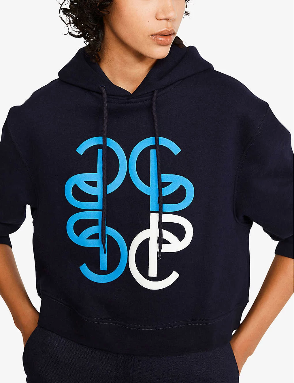 CLAUDIE PIERLOT Logo-print Organic-cotton Hoody For Womens Bleus - Image 4