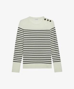 CLAUDIE PIERLOT Trocadero Bow-embellished Striped T-shirt For Womens Naturels