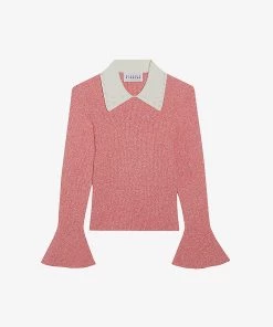 CLAUDIE PIERLOT Misette Contrasting-collar Flared-sleeved Knitted Sweater For Womens Divers