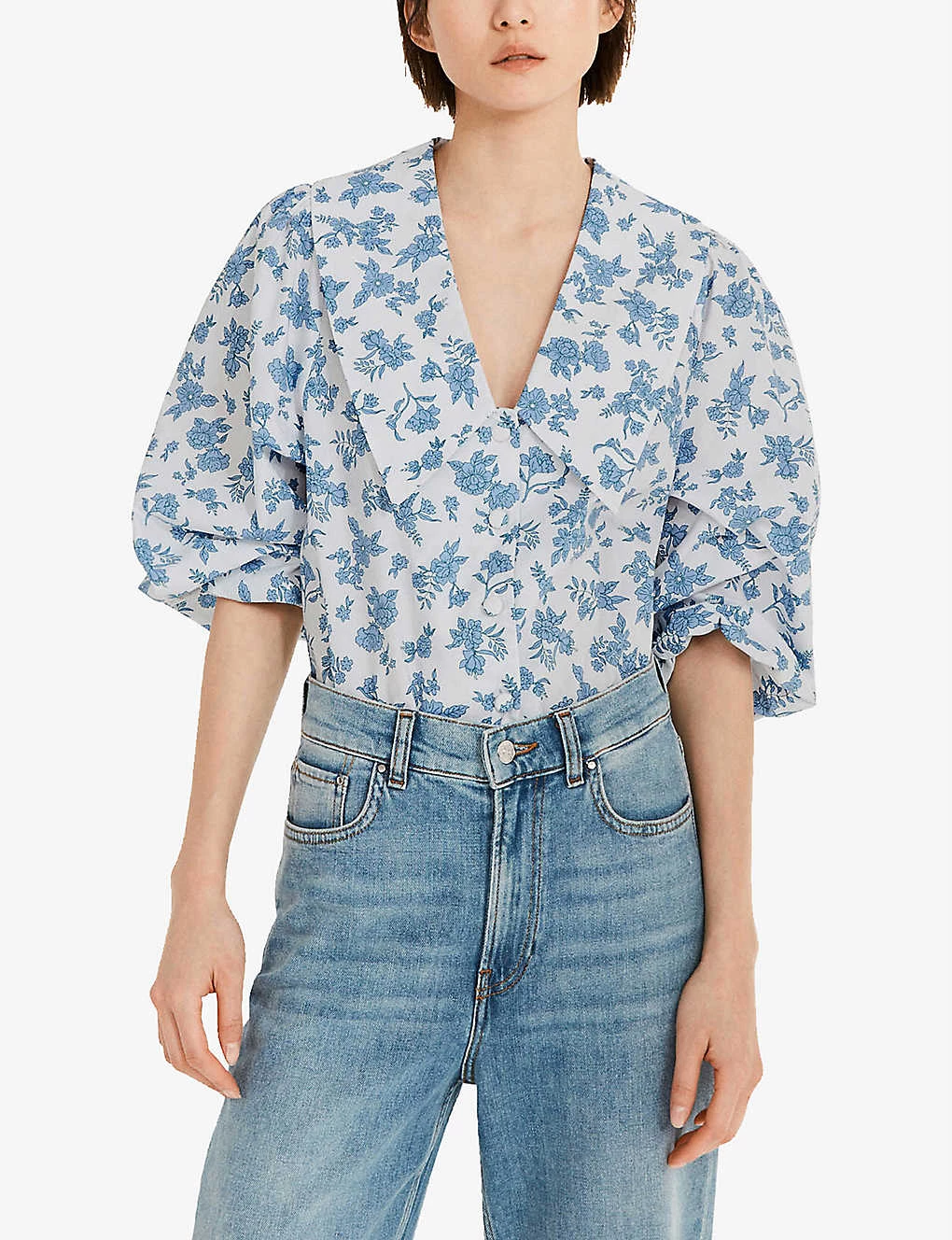 CLAUDIE PIERLOT Belle Floral-print Regular-fit Cotton Shirt For Womens Divers - Image 2