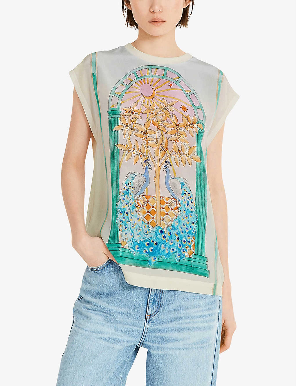 CLAUDIE PIERLOT Toiseau Graphic-print Silk Top For Womens Divers - Image 2