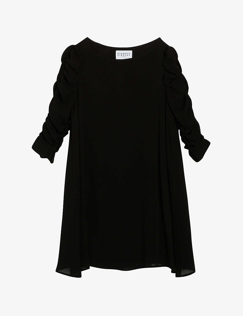 CLAUDIE PIERLOT Ronniebis Ruched Sleeve-detail Woven Dress For Womens Noir / Gris