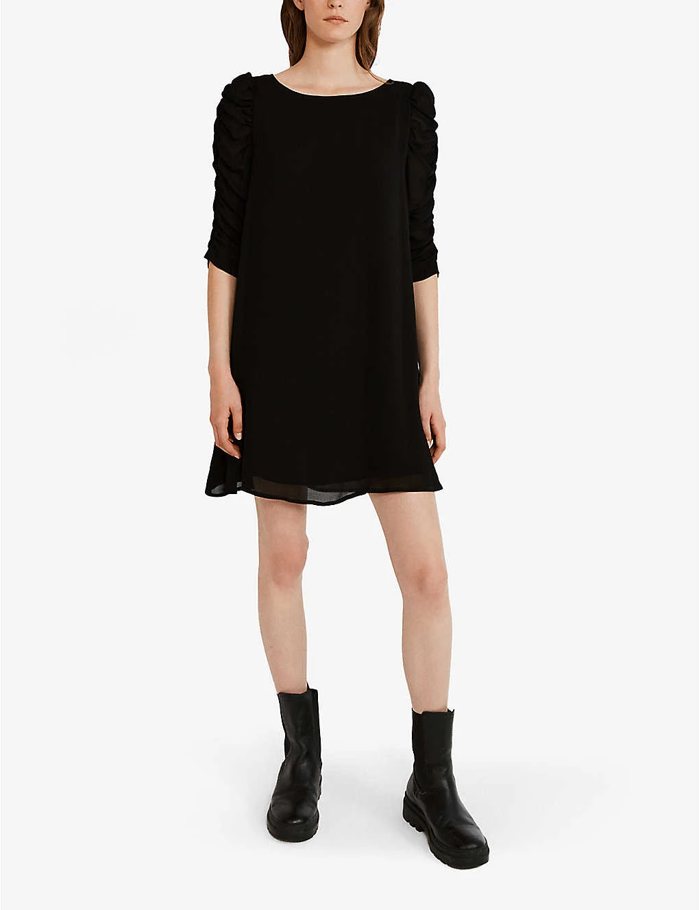 CLAUDIE PIERLOT Ronniebis Ruched Sleeve-detail Woven Dress For Womens Noir / Gris - Image 2