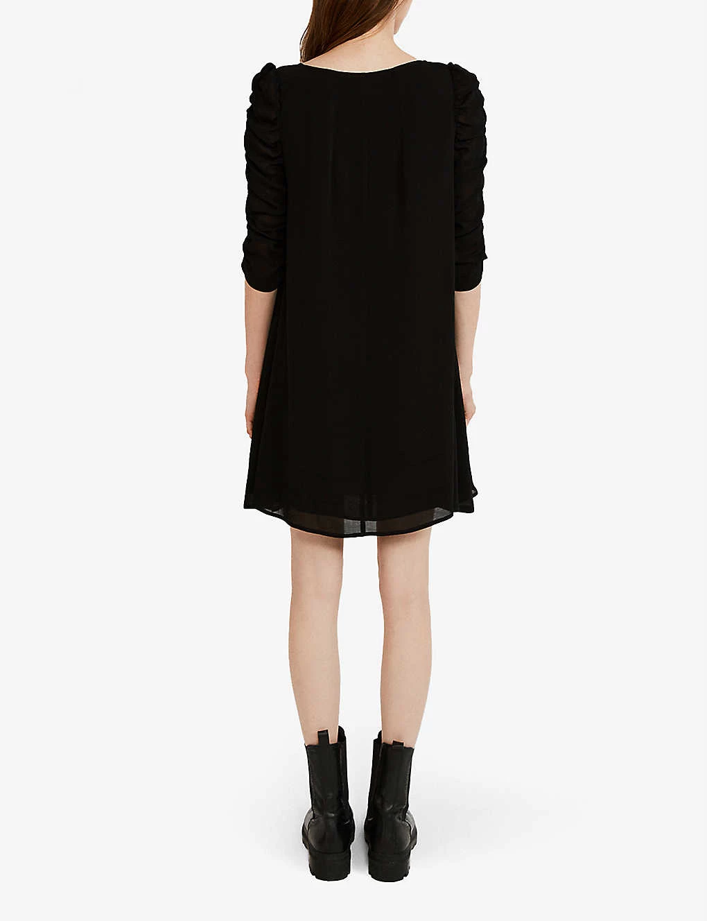 CLAUDIE PIERLOT Ronniebis Ruched Sleeve-detail Woven Dress For Womens Noir / Gris - Image 4